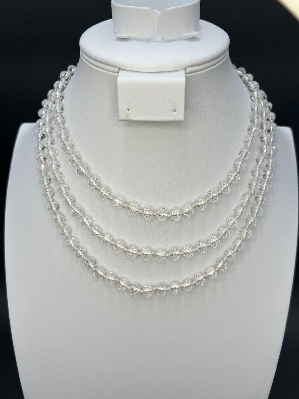 Vintage 1950s Clear Glass Bead Necklace Long 57” Strand Faceted Endless